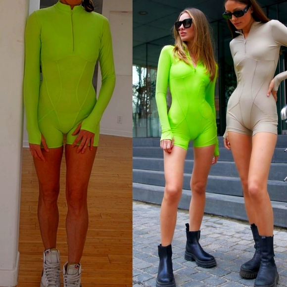 SET Active Pants - Nwt FLUIDE fluorescent day glo motorcross unitard onesie photo sample